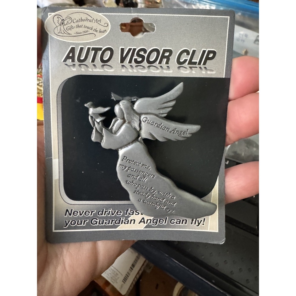 Cathedral Art Abbey CA Gift Guardian Angel Sun Visor Clip Protect Guide Silver